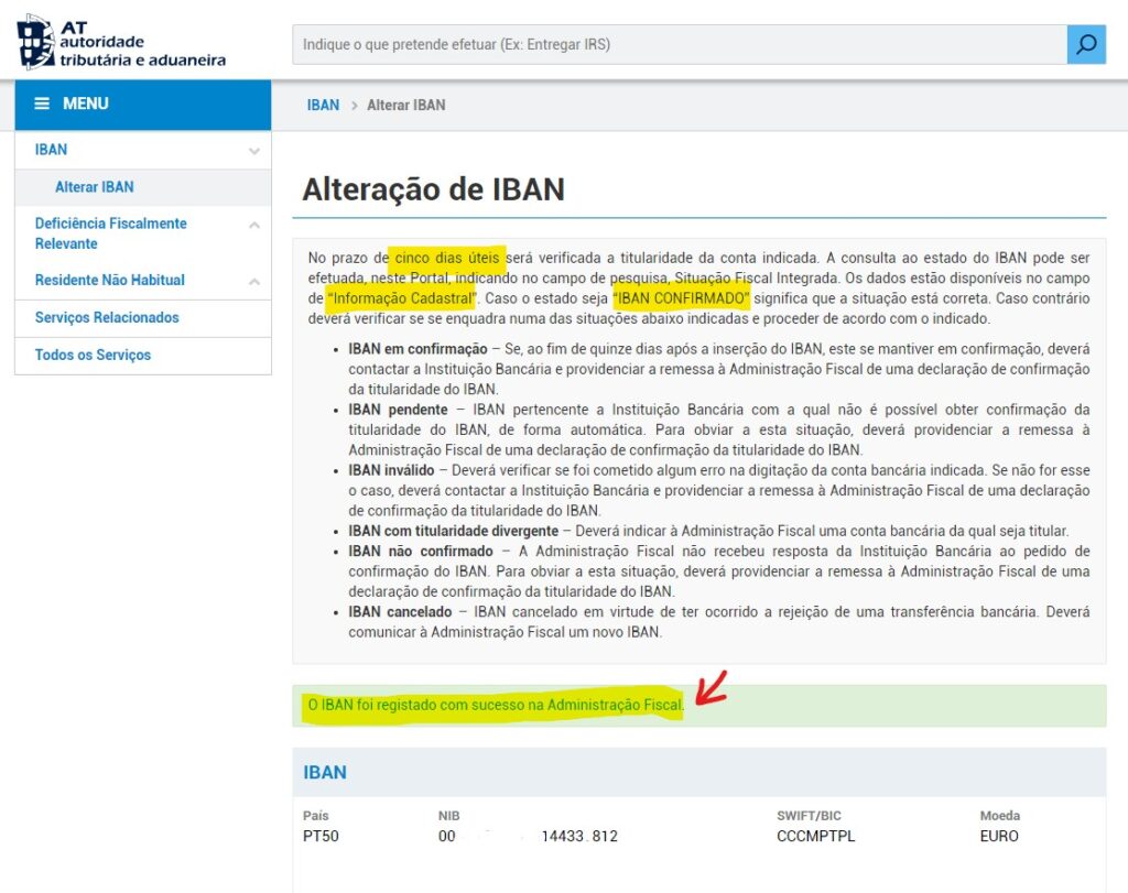 Autoridade Tribut Ria Registrando Ou Alterando O Iban Portal